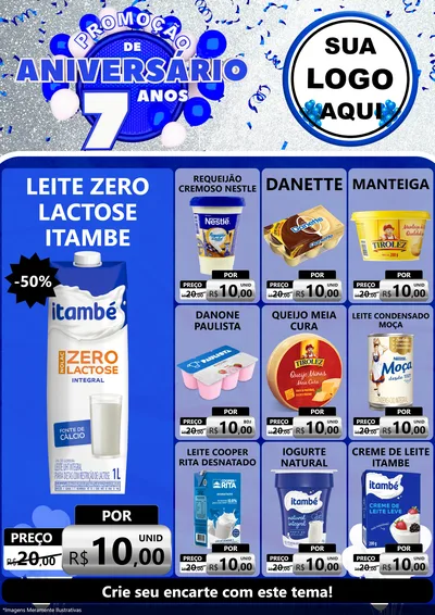 Modelo de Encarte para Encarte A4 Vertical com o tema Promoção de Aniversário - 7 Anos para Frios e Laticínios