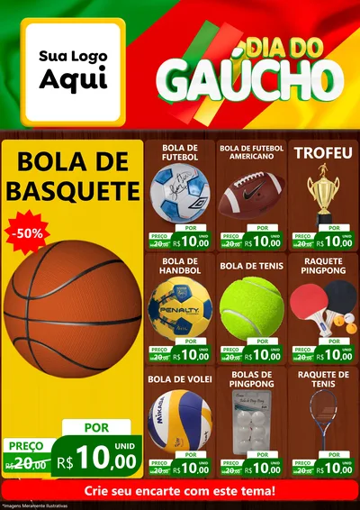 Modelo de Encarte para Encarte A4 Vertical com o tema Dia do Gaúcho para Artigos Esportivos