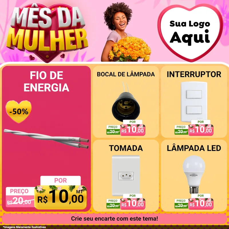 Modelo de Rede Social para Feed Facebook com o tema Mês da Mulher para Materiais Elétricos