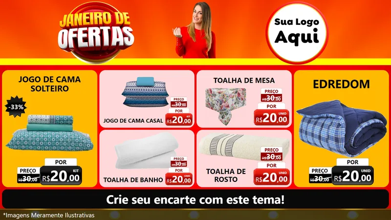 Modelo de TV para TV Horizontal com o tema Janeiro de Ofertas para Cama, Mesa e Banho
