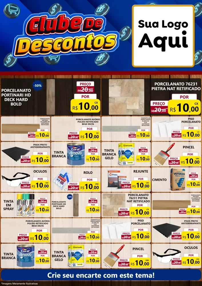Modelo de Encarte para Encarte A4 Vertical com o tema Clube de Descontos para Pisos e revestimentos