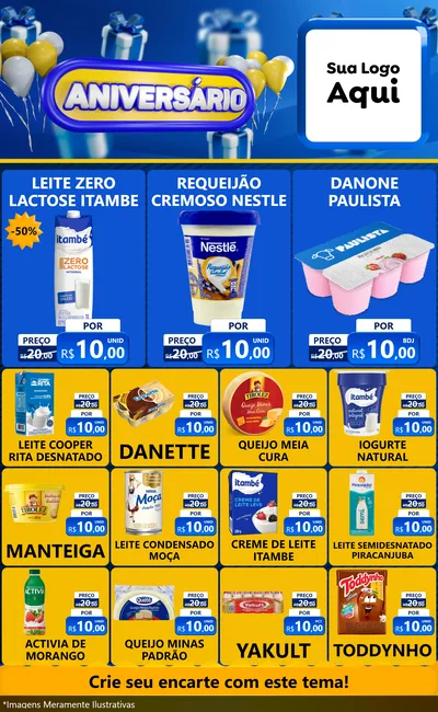 Modelo de Encarte para Encarte Grande com o tema Aniversário para Frios e Laticínios
