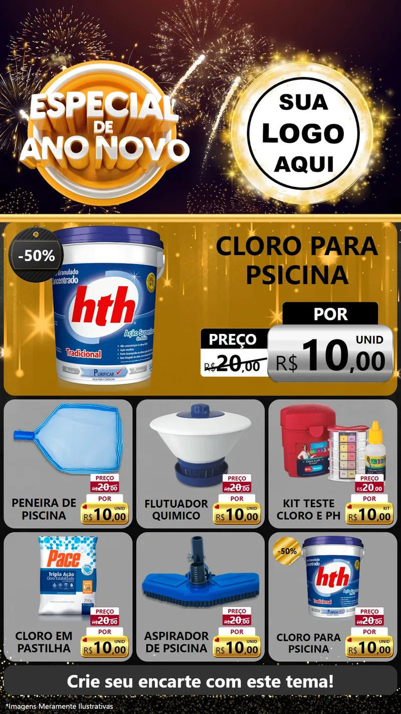 Modelo de Rede Social para Stories com o tema Especial de Ano Novo para Produtos para Piscina