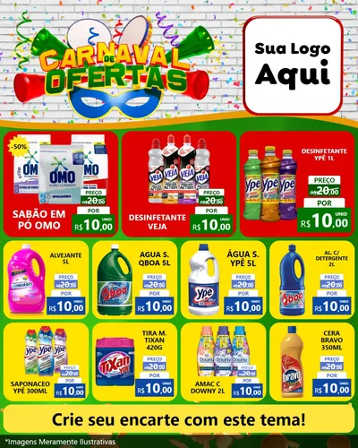 Modelo de Rede Social para Feed Instagram com o tema Carnaval de Ofertas para Produtos de Limpeza