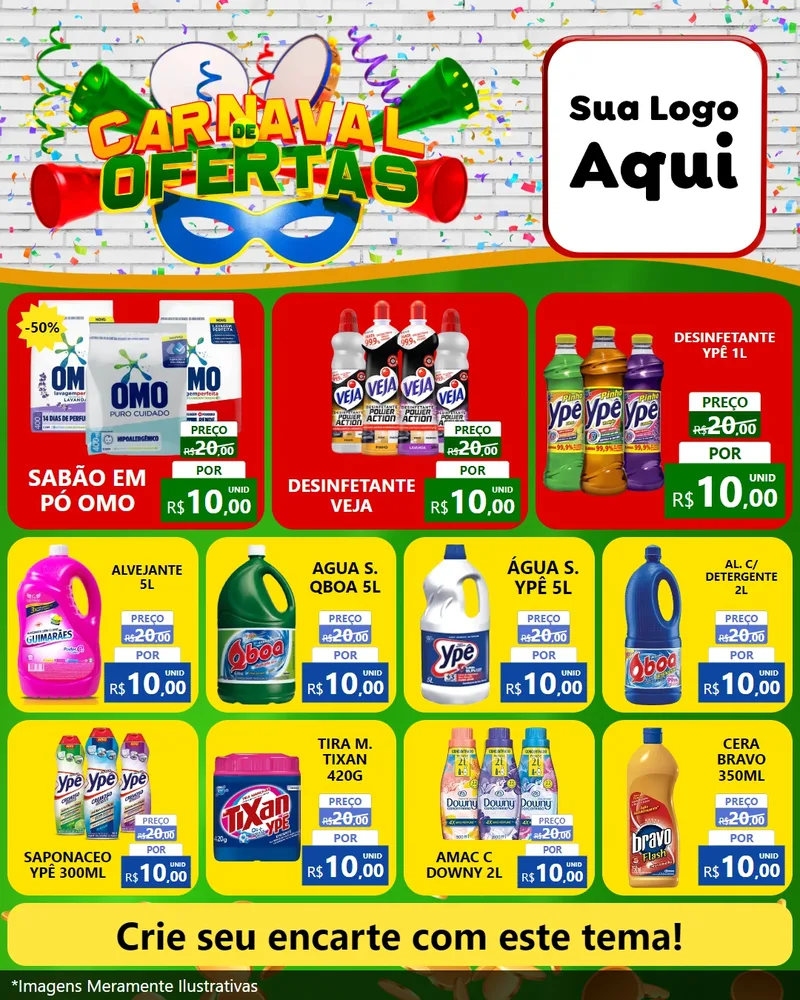 Modelo de Rede Social para Feed Instagram com o tema Carnaval de Ofertas para Produtos de Limpeza