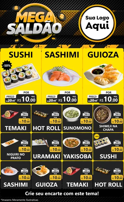 Modelo de Encarte para Encarte Grande com o tema Mega Saldão para Comida japonesa