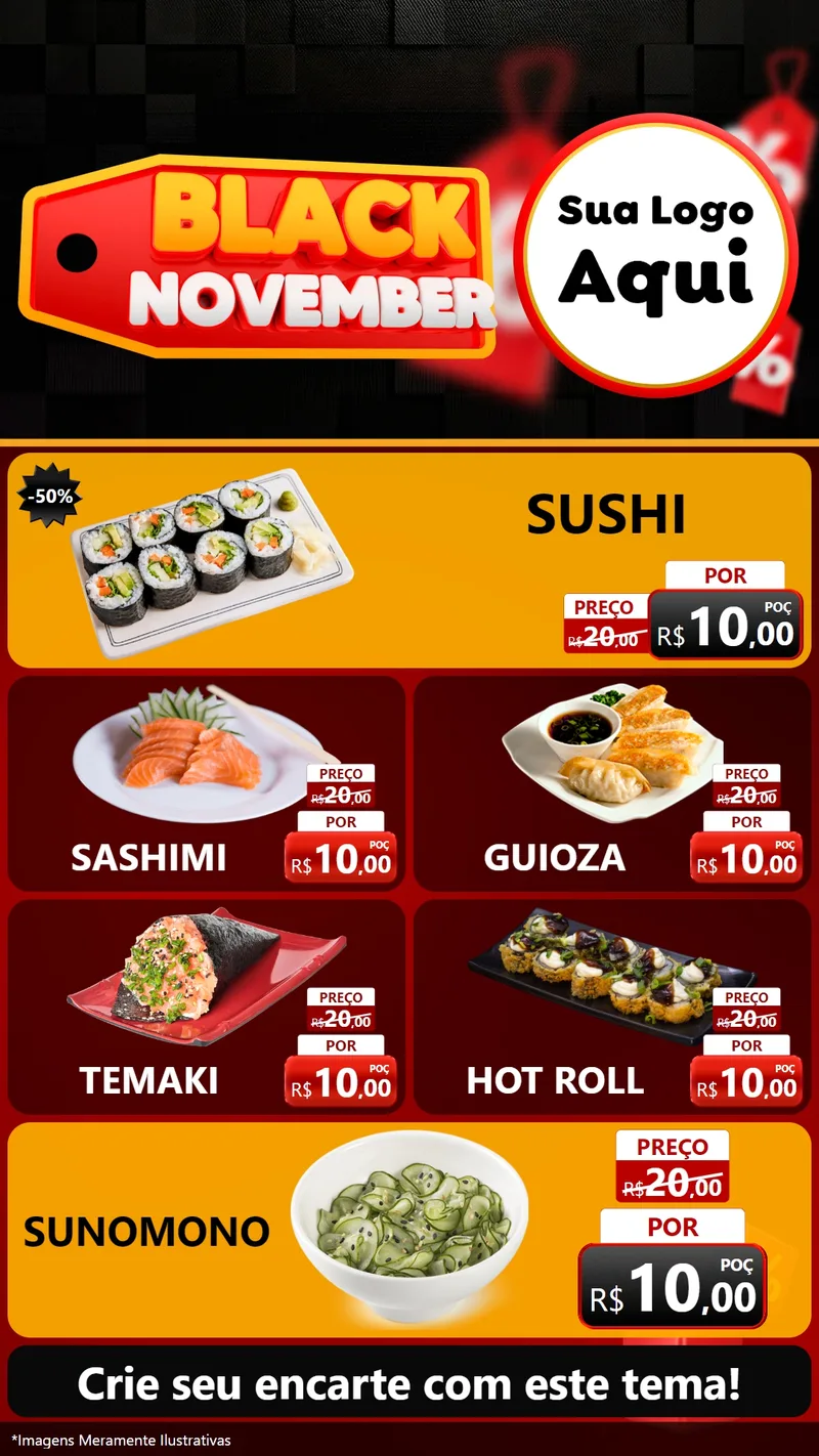Modelo de TV para TV Vertical com o tema Black November para Comida japonesa