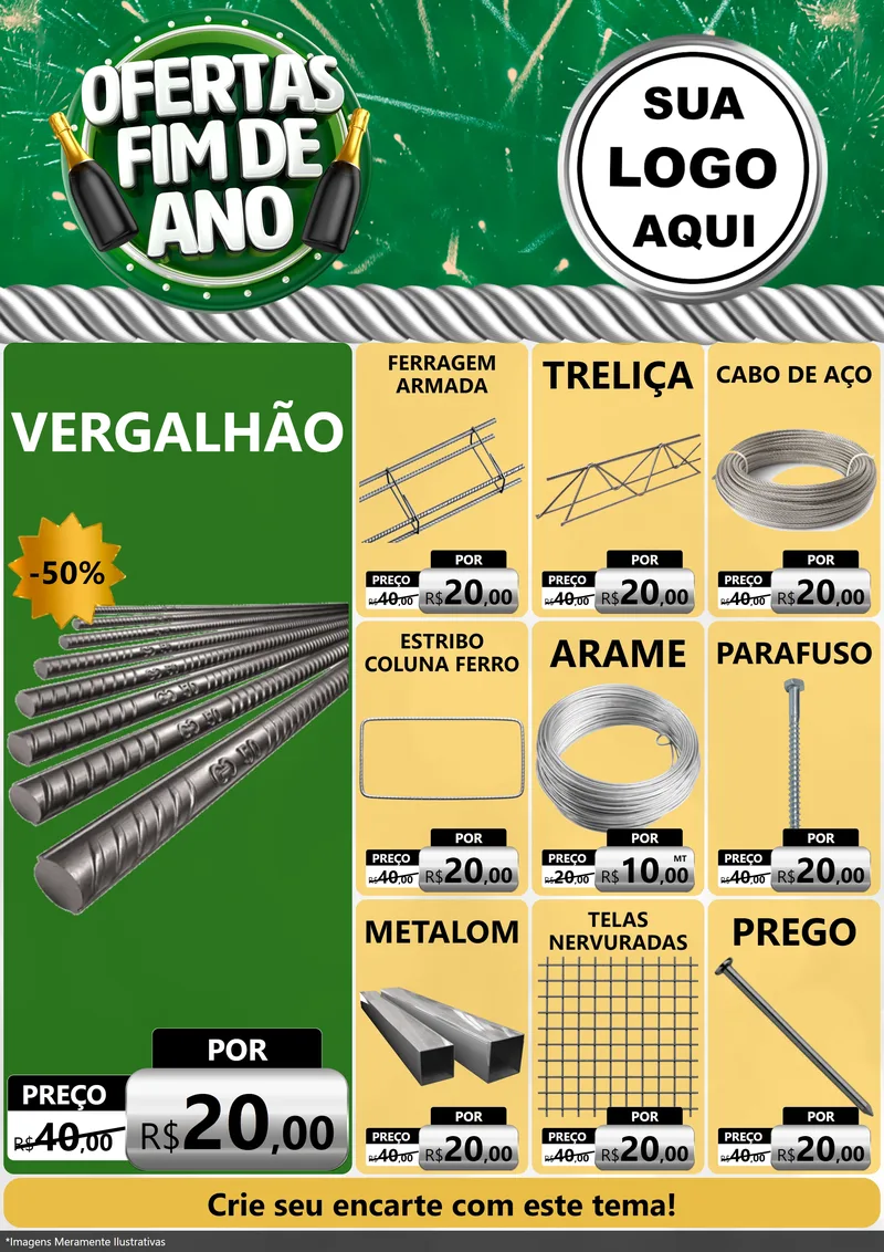 Modelo de Encarte para Encarte A4 Vertical com o tema Ofertas Fim de Ano para Ferragens
