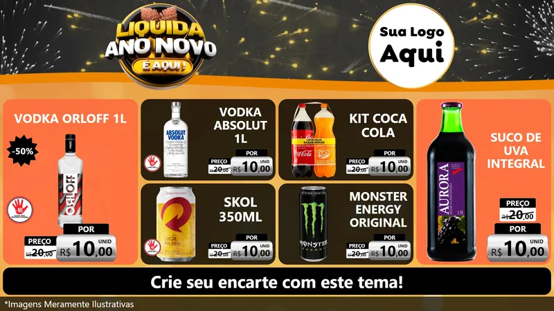 Modelo de TV para TV Horizontal com o tema Liquida Ano Novo É Aqui! para Distribuidora de bebidas