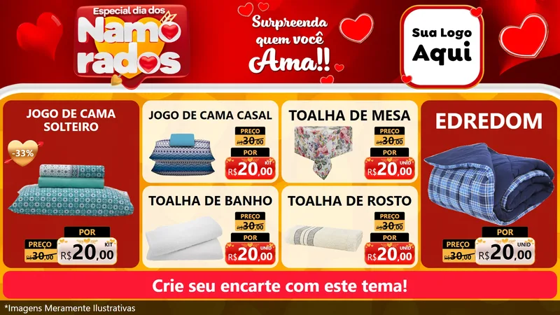 Modelo de TV para TV Horizontal com o tema Especial Dia dos Namorados para Cama, Mesa e Banho