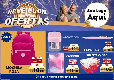 Modelo de Encarte para Encarte A4 Horizontal com o tema Réveillon de Ofertas para Papelaria
