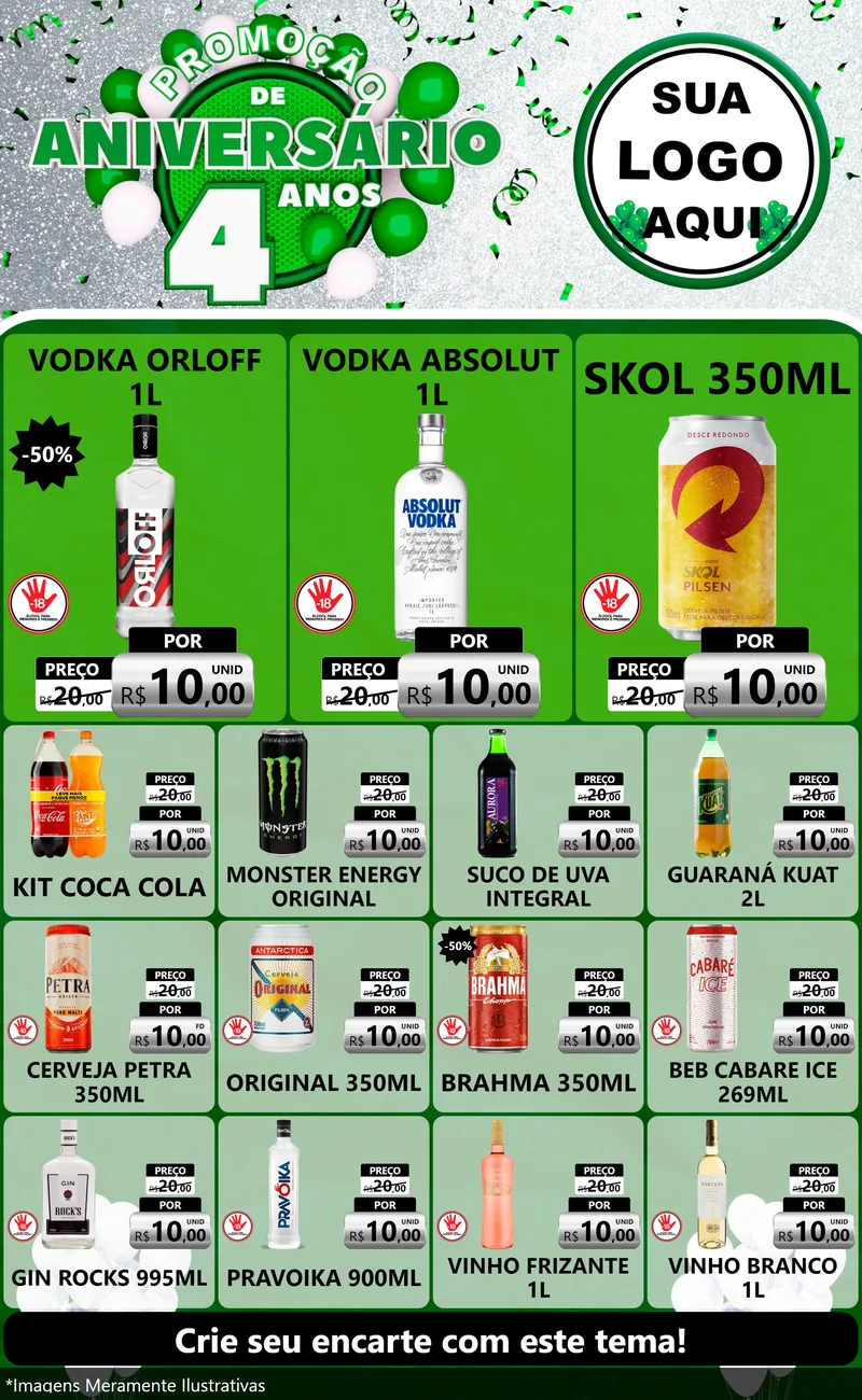 Modelo de Encarte para Encarte Grande com o tema Promoção de Aniversário - 4 Anos para Distribuidora de bebidas