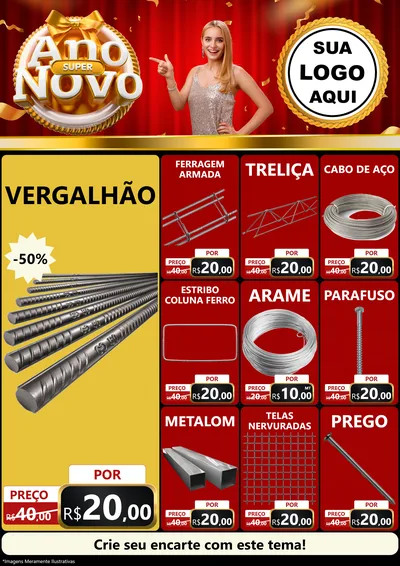 Modelo de Encarte para Encarte A4 Vertical com o tema Super Ano Novo para Ferragens