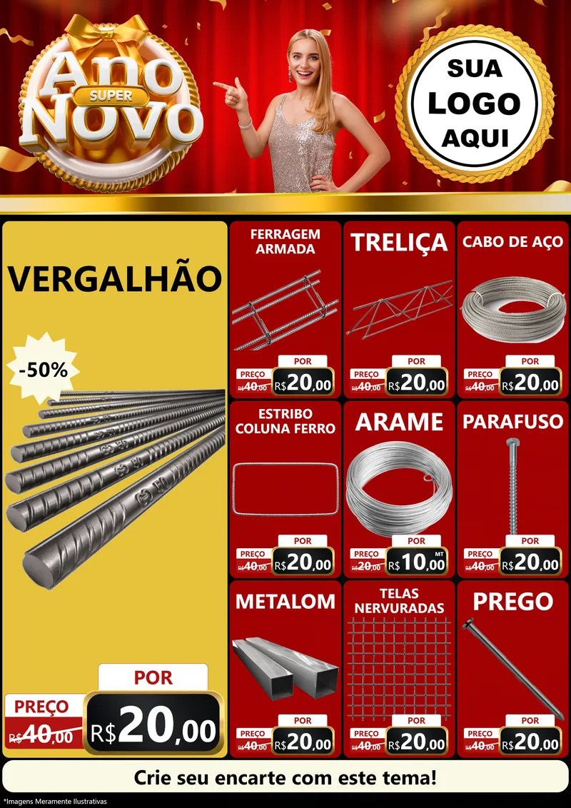 Modelo de Encarte para Encarte A4 Vertical com o tema Super Ano Novo para Ferragens
