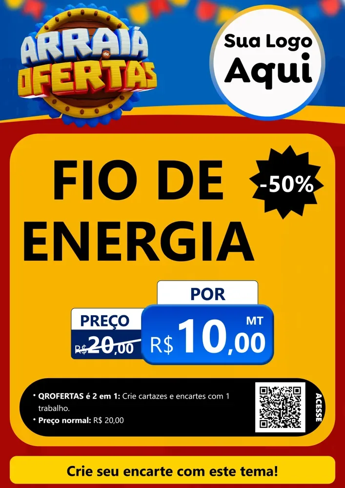 Modelo de Cartaz para Cartaz A4 Vertical com o tema Arraiá de Ofertas - Junina para Materiais Elétricos