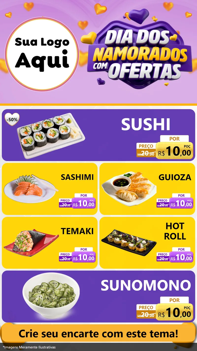 Modelo de TV para TV Vertical com o tema Dia Dos Namorados Com Ofertas para Comida japonesa