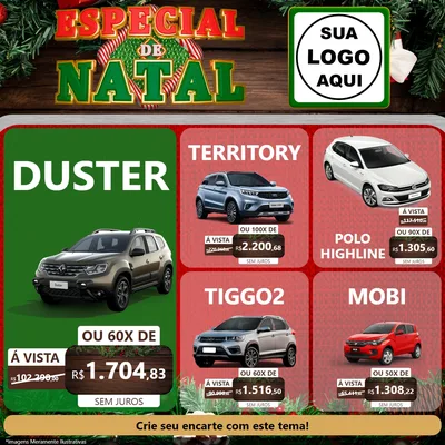 Modelo de Rede Social para Feed Facebook com o tema Especial de Natal para Concessionaria de Carros