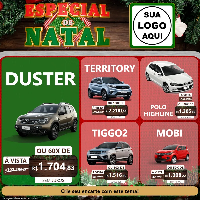 Modelo de Rede Social para Feed Facebook com o tema Especial de Natal para Concessionaria de Carros
