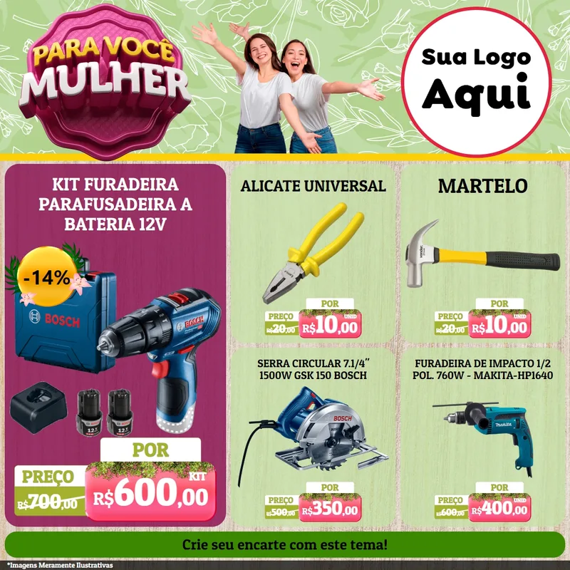Modelo de Rede Social para Feed Facebook com o tema Para Você Mulher para Maquinas e Ferramentas
