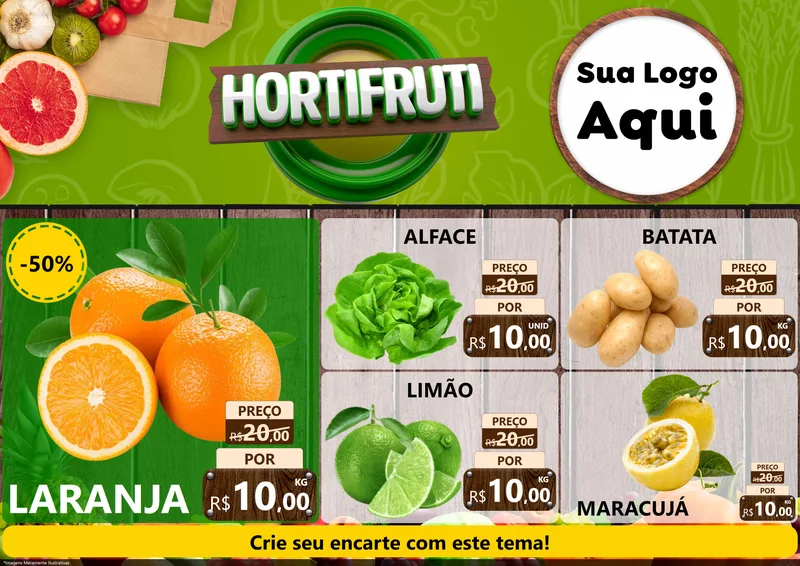 Modelo de Encarte para Encarte A4 Horizontal com o tema Hortifruti Ofertas para Hortifrúti