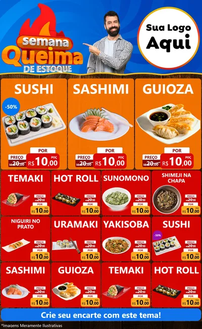 Modelo de Encarte para Encarte Grande com o tema Semana Queima de Estoque para Comida japonesa