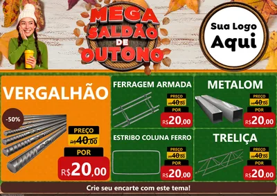 Modelo de Encarte para Encarte A4 Horizontal com o tema Mega Saldão de Outono para Ferragens