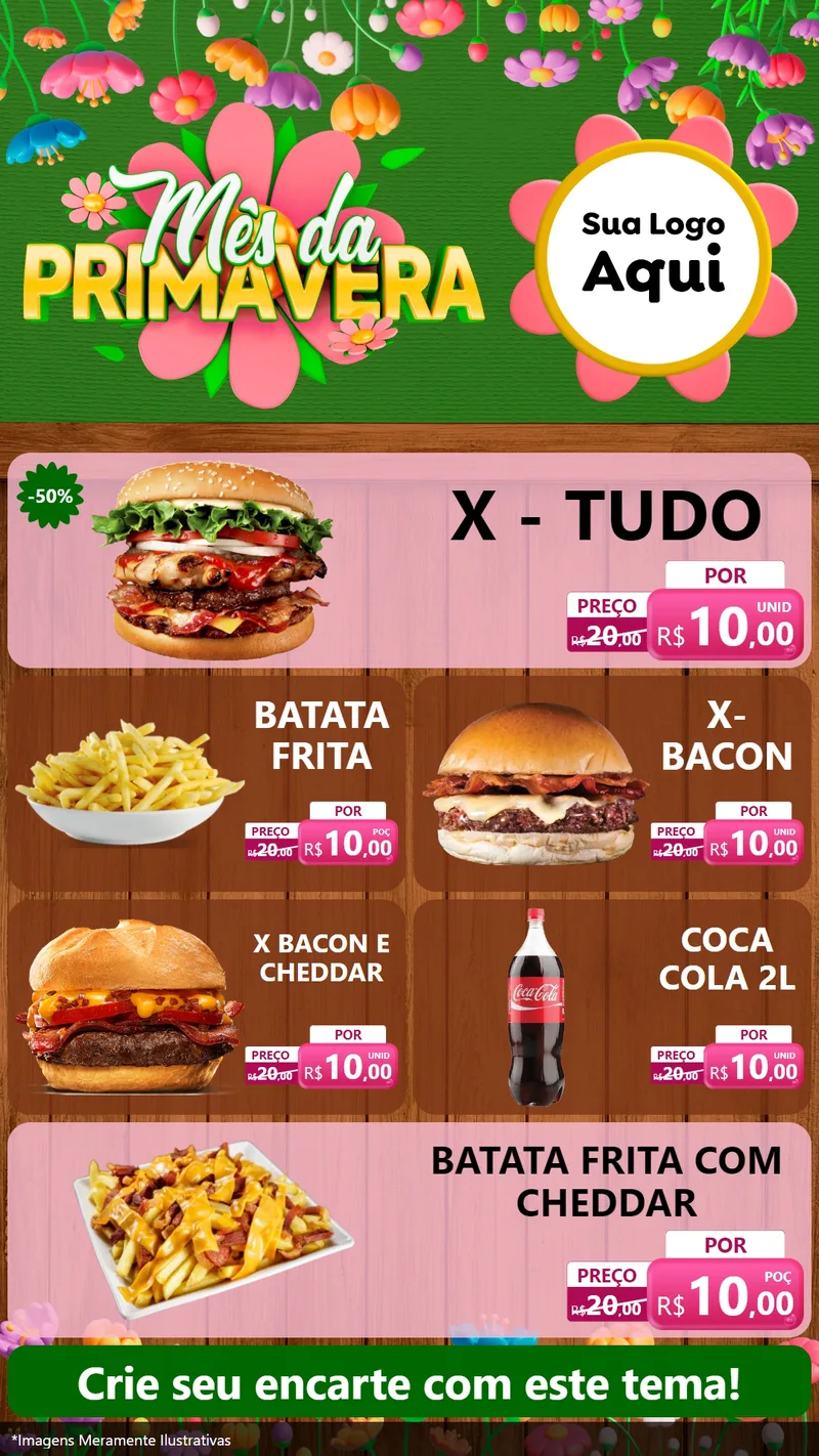 Modelo de TV para TV Vertical com o tema Mês da Primavera para Hamburgueria