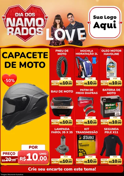 Modelo de Encarte para Encarte A4 Vertical com o tema Dia dos Namorados para Moto peças