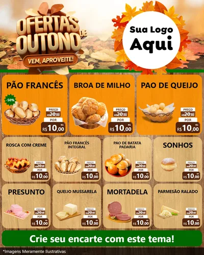 Modelo de Rede Social para Feed Instagram com o tema Ofertas de Outono - Vem, Aproveite! para Padaria