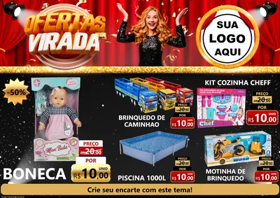 Modelo de Encarte para Encarte A4 Horizontal com o tema Ofertas da Virada para Brinquedos