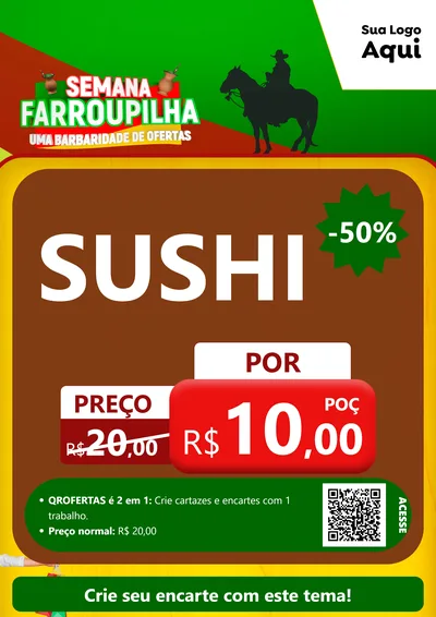 Modelo de Cartaz para Cartaz A4 Vertical com o tema Semana Farroupilha - Uma Barbaridade de Ofertas para Comida japonesa