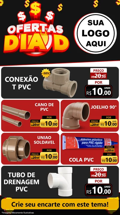 Modelo de TV para TV Vertical com o tema Ofertas Dia D para Tubos e conexões