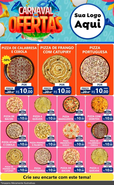 Modelo de Encarte para Encarte Grande com o tema Carnaval de Ofertas para Pizzaria