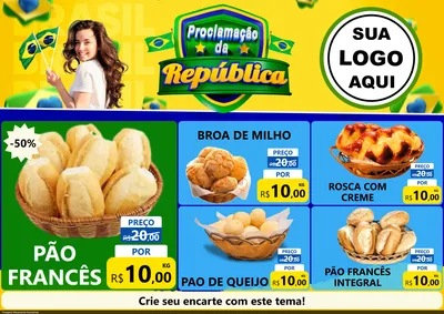 Modelo de Encarte para Encarte A4 Horizontal com o tema Proclamação da República para Padaria