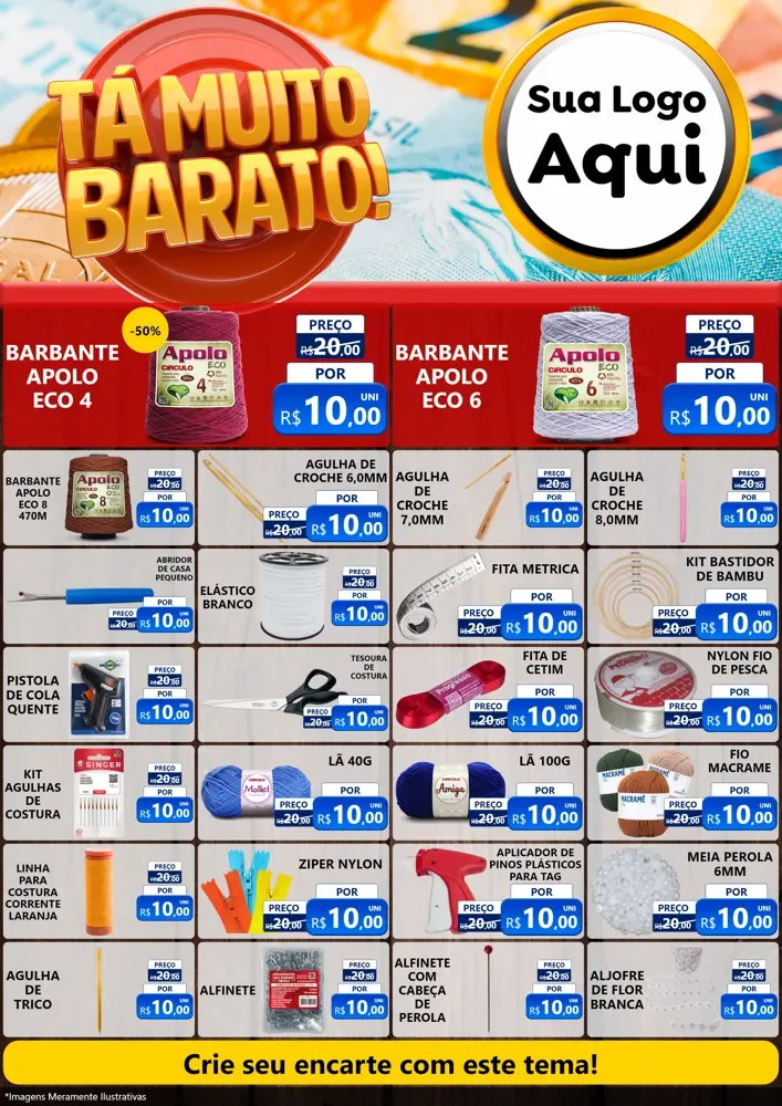 Modelo de Encarte para Encarte A4 Vertical com o tema Está Muito Barato para Armarinho e Aviamentos