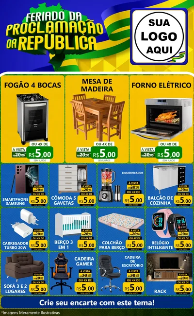 Modelo de Encarte para Encarte Grande com o tema Feriado da Proclamação da República para Móveis e Eletro