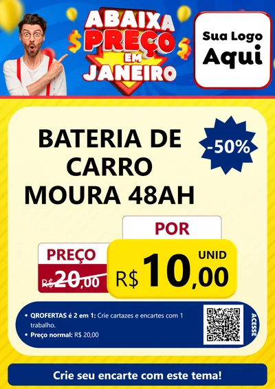 Modelo de Cartaz para Cartaz A4 Vertical com o tema Abaixa Preço em Janeiro para Baterias Elétricas