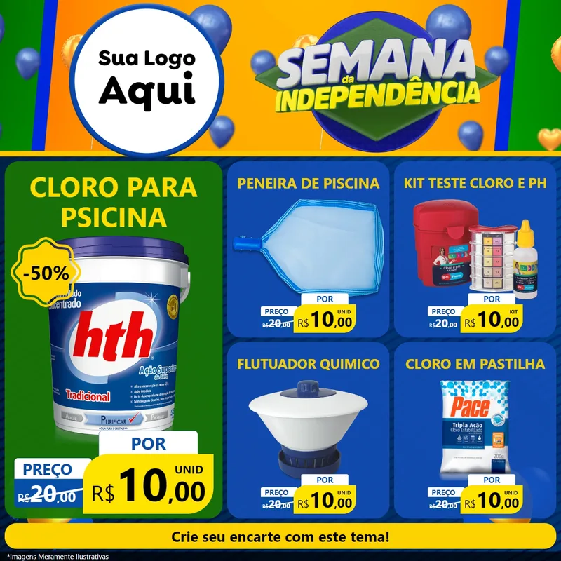 Modelo de Rede Social para Feed Facebook com o tema Semana da Independência para Produtos para Piscina
