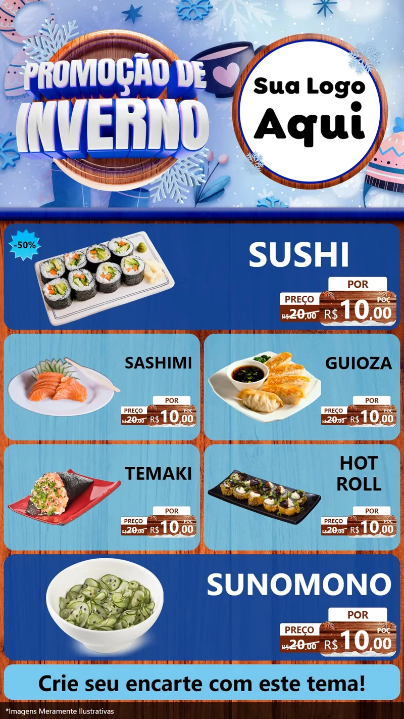 Modelo de TV para TV Vertical com o tema Promoção de Inverno para Comida japonesa