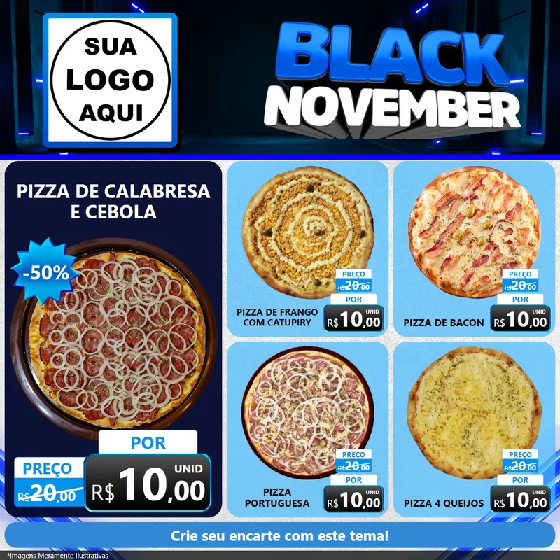Modelo de Rede Social para Feed Facebook com o tema Black November para Pizzaria