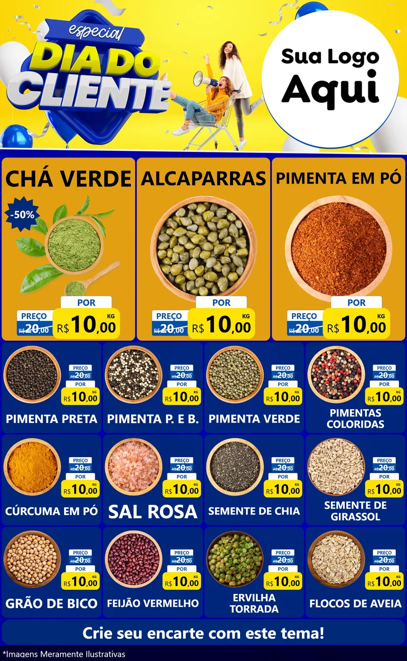 Modelo de Encarte para Encarte Grande com o tema Especial Dia do Cliente para Produtos Naturais