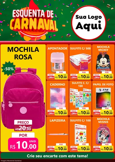 Modelo de Encarte para Encarte A4 Vertical com o tema Esquenta de Carnaval para Papelaria