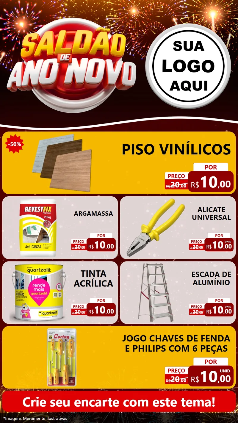 Modelo de TV para TV Vertical com o tema Saldão de Ano Novo para Material para Construção