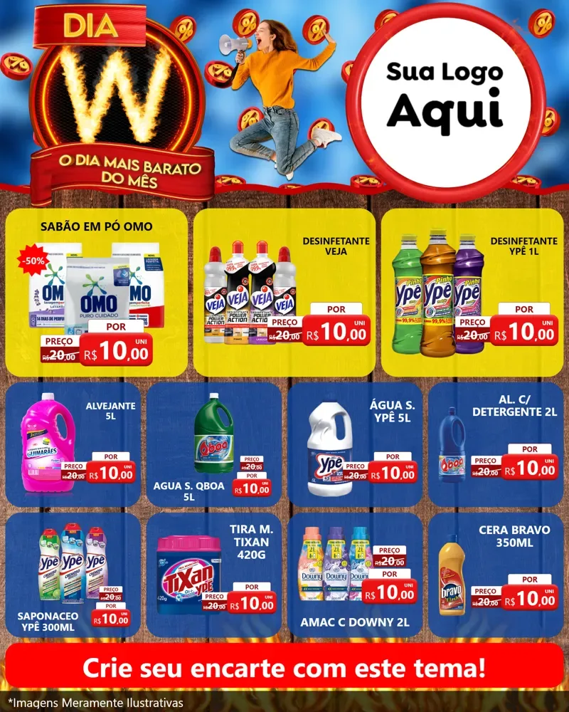 Modelo de Rede Social para Feed Instagram com o tema Dia W - O Dia Mais Barato Do Mês para Produtos de Limpeza