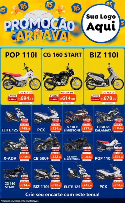 Modelo de Encarte para Encarte Grande com o tema Promoção de Carnaval para Concessionaria de Motos