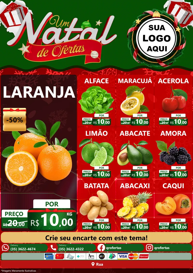 Modelo de Encarte para Encarte A4 Vertical com o tema Um Natal de Ofertas para Hortifrúti