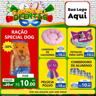 Modelo de Rede Social para Feed Facebook com o tema Carnaval de Ofertas para Pet Shop