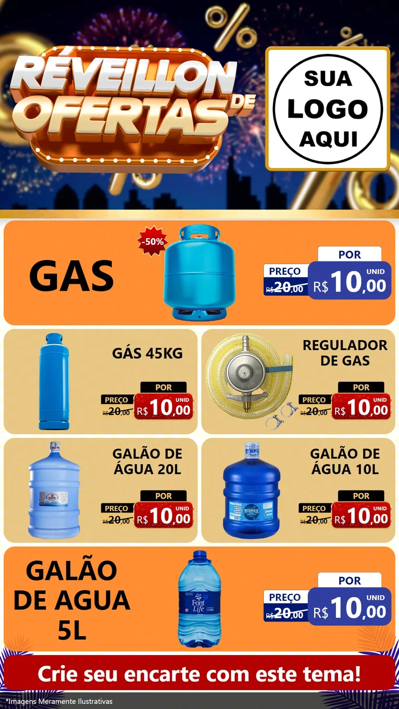 Modelo de TV para TV Vertical com o tema Réveillon de Ofertas para Água e gás