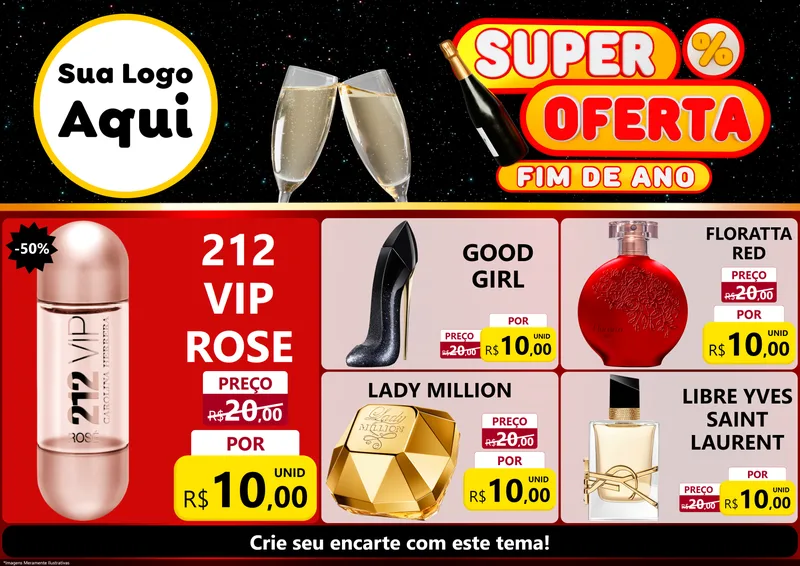 Modelo de Encarte para Encarte A4 Horizontal com o tema Super Oferta Fim de Ano para Perfumes