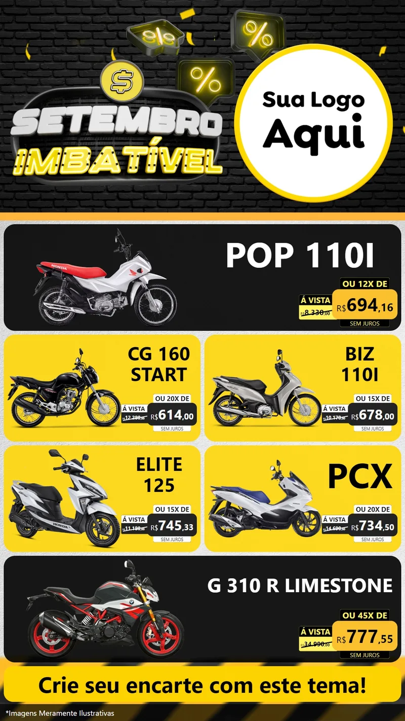 Modelo de TV para TV Vertical com o tema Setembro Imbatível para Concessionaria de Motos